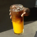 Axyaa Stripe Glass Cup with Lid and Straw, Transparent Coffee Mug, 600ML