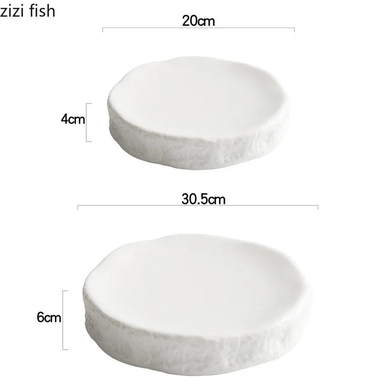 Axya Stone Pattern Ceramic Double Layer Plate for Dessert & Sushi