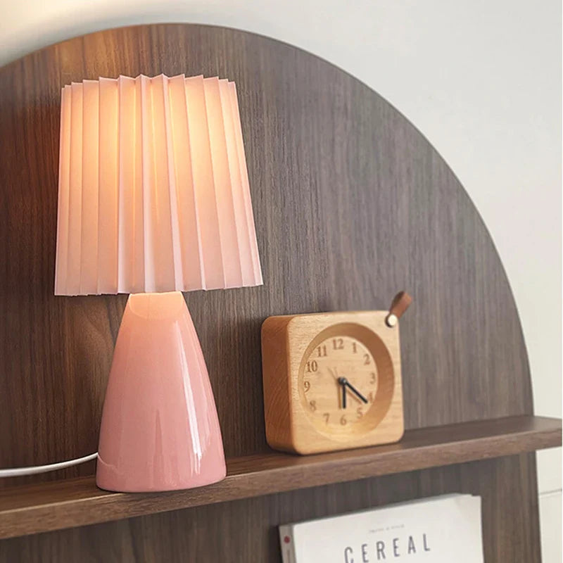 Axyaa Ceramic Pleated LED Table Lamp for Cozy Home Decor