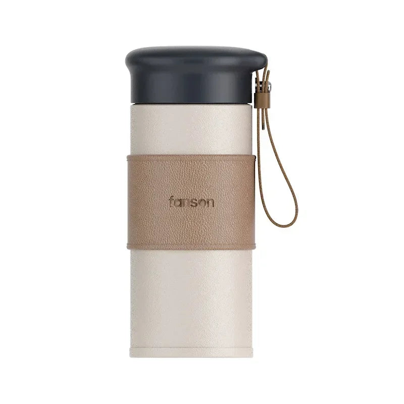 Axyaa Stainless Steel Leather Travel Coffee Cup Vacuum Flask