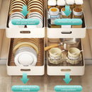 Axyaa Kitchen Sliding Dish Rack Drawer Bowl Storage Shelf with Rail