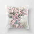 Axyaa Pink Flower Pattern Decorative Cushion Cover for Sofa Pillows - Polyester Material