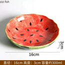 Axyaa Hand Drawn Watermelon Ceramic Deep Plate - Creative Sushi, Salad, and Dessert Plate