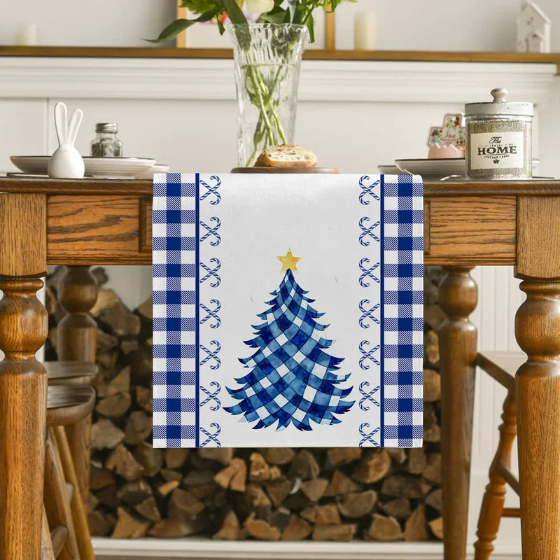 Axyaa Christmas Tree Candy Plaid Table Runner for Wedding Holiday Party Decor