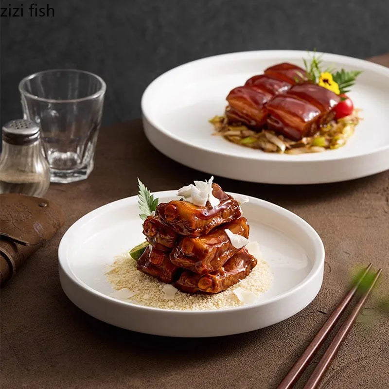 Axya Ceramic High Foot Plate Gold Edge Restaurant Tableware Dish