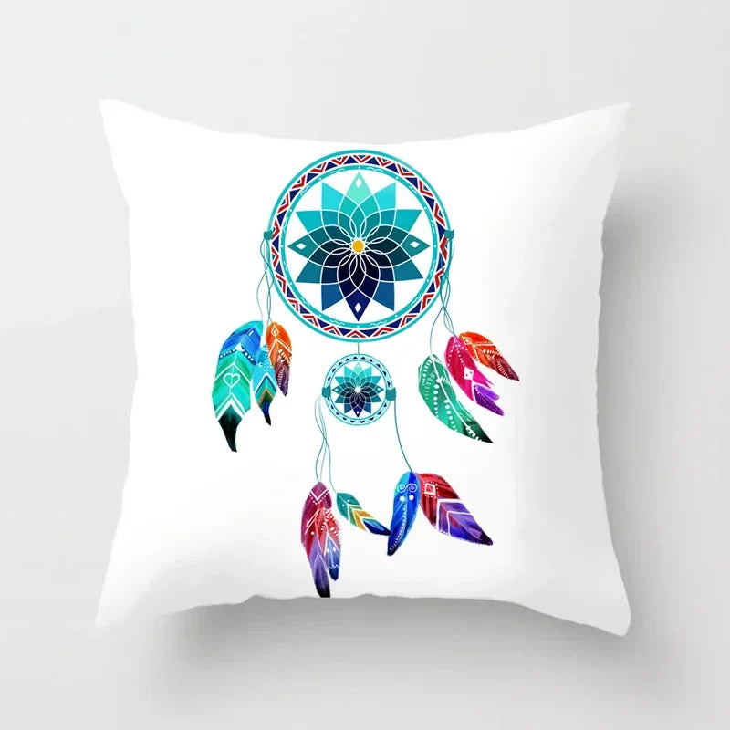Teal Blue Flower Leaves Pattern Pillow Case for Home Decor by Axyaa