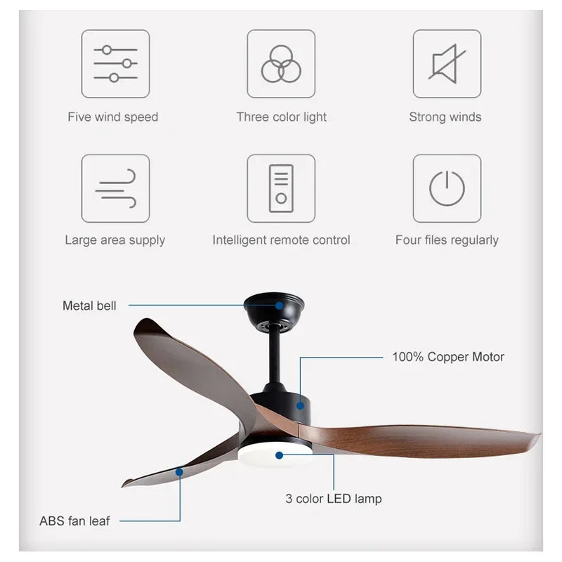 Axyaa 52" DC Motor Ceiling Fan with Remote Control and LED Light