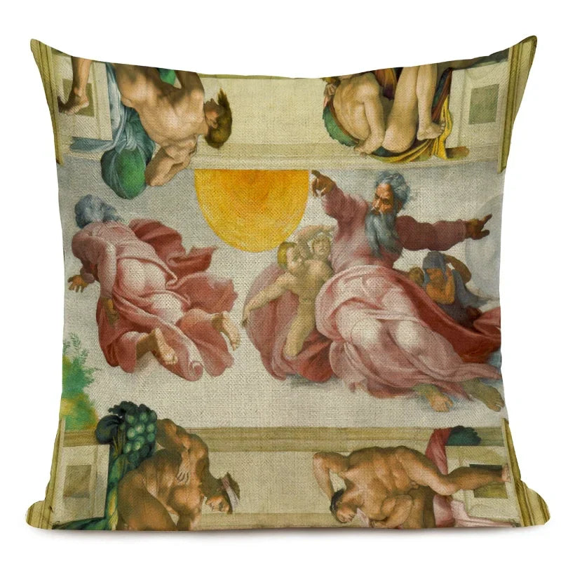 Michelangelo Genesis Mural Sofa Pillow Case by Axyaa - Renaissance Art Decoration