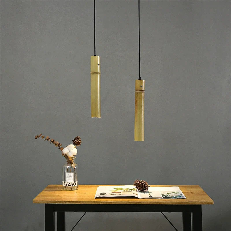 Axya Bamboo Tube Pendant Lights LED Tea Room Restaurant"sync or Hotel Dining Room Kitchen Hanging Lamp with Adjustable E27"