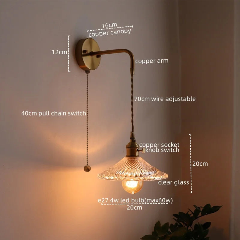 Axyaa Nordic LED Wall Sconce Glass Copper Light for Home Decor & Living Room