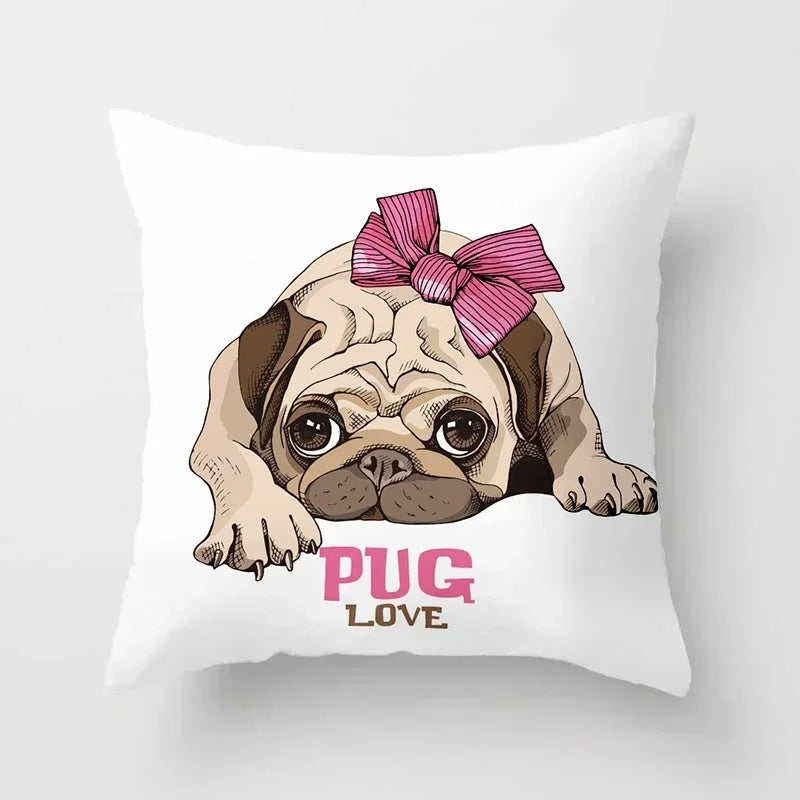 Cute Pug Bulldog Pillowcase for Living Room Decor - Axyaa Home Decor