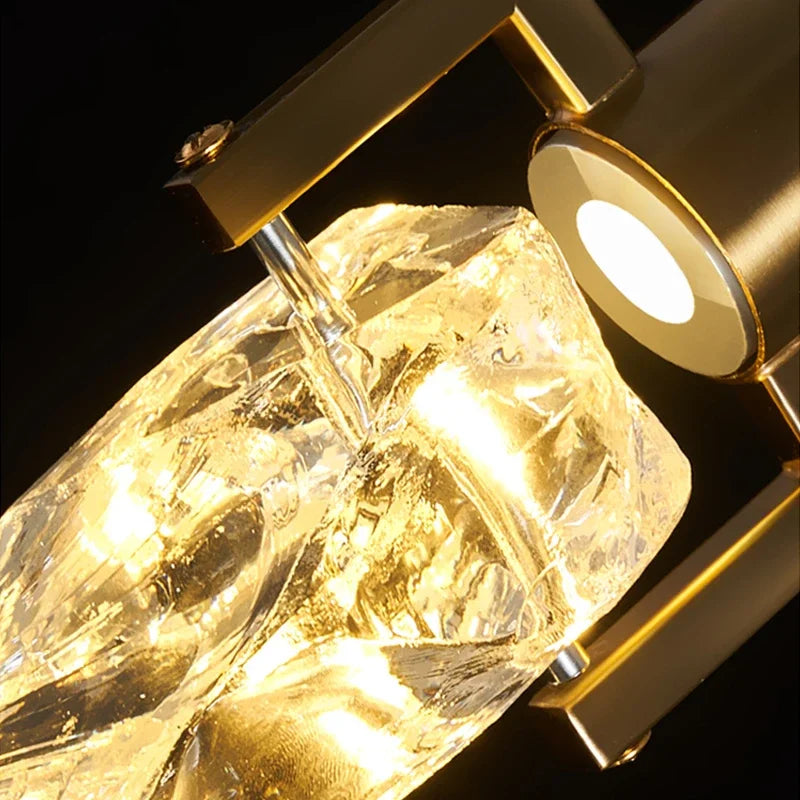 Axyaa LED Diamond Crystal Chandelier for Living Room Staircase - Gold Luminaire