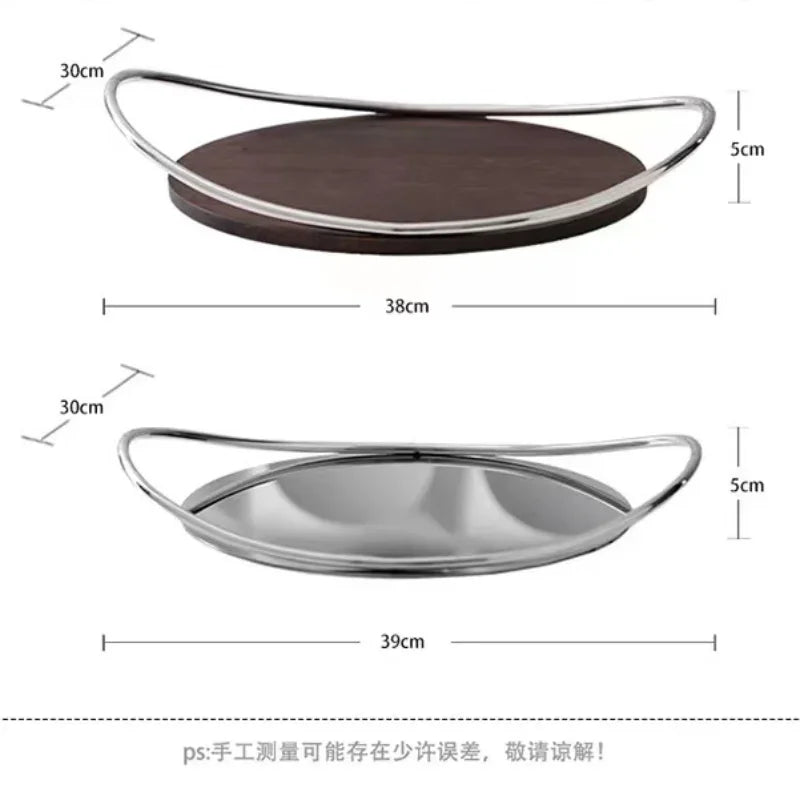 Axya Oval Stainless Steel Tray with Handle, Aromatherapy Mirror Cosmetic Storage