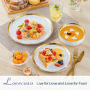 Axyaa 12/24-Piece White and Golden Rim Dinnerware Sets for 4