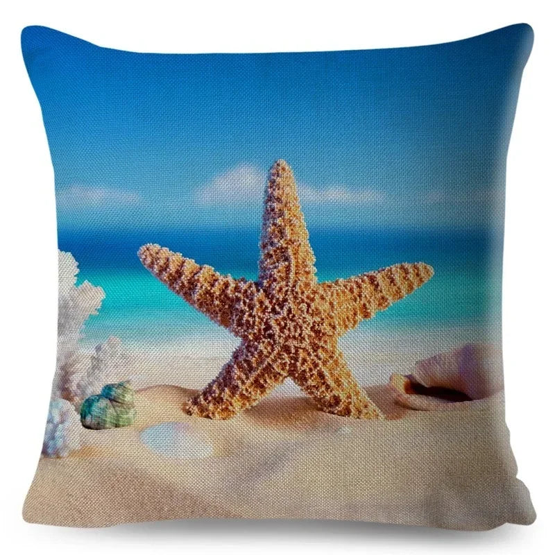 Axyaa Starfish Print Linen Pillowcase for Home & Car Decor