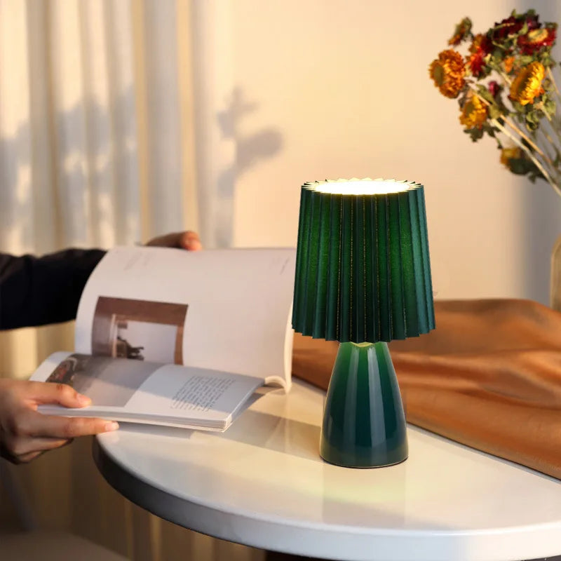 Axyaa Ceramic Pleated LED Table Lamp for Cozy Home Decor