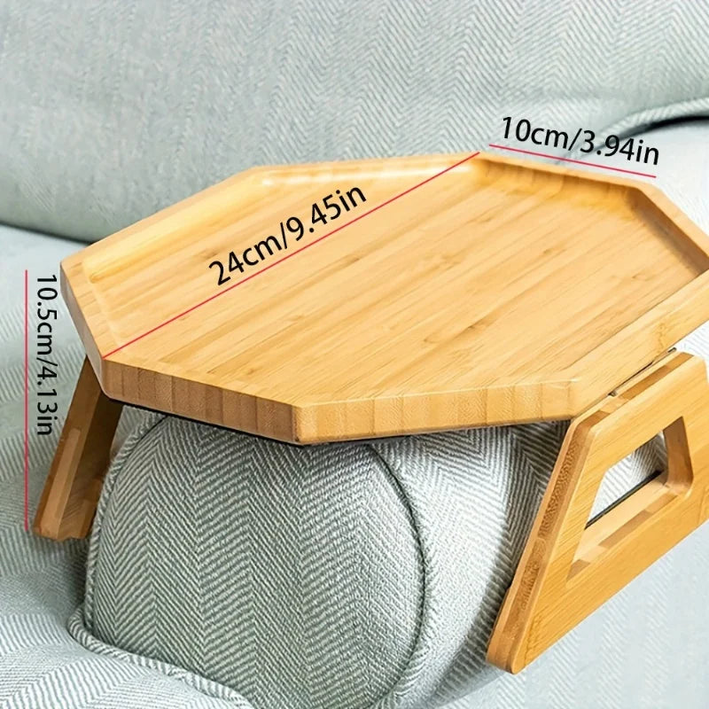 Axyaa Wooden Sofa Armrest Table: Foldable Round Snack Tray for Living Room