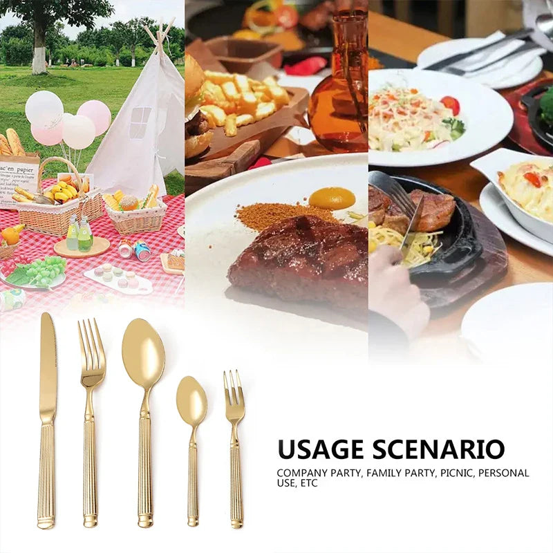 Axyaa Stainless Steel Cutlery Set, 5pcs Steak Fork Knife Spoon for Banquets