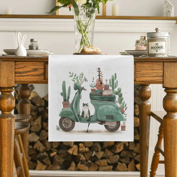 Potted Table Runner by Axyaa: Watercolor Lines Farmhouse Dining Decor