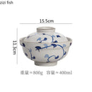 Axyaa Floral Ceramic Bowl with Lid - Vintage Large Soup & Ramen Bowl