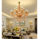 Axyaa Luxury Crystal Chandelier for Living & Dining Room - Elegant Golden Villa Candles Hanging Light