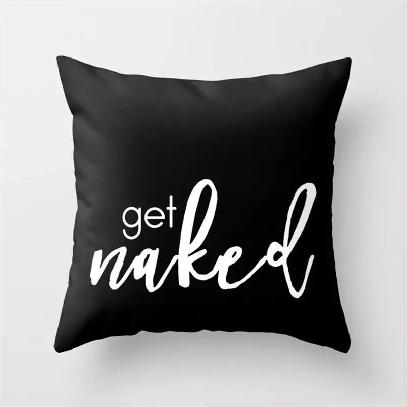 Yellow Geometric Polyester Cushion Cover by Axyaa - Modern Black Letter Pillow Cover