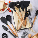 Axyaa Silicone Kitchen Utensils Set with Wooden Handle