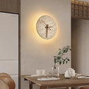 Axyaa Stone Clock LED Wall Light Yellow Travertine Wooden Pointer for Living Room