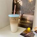Axyaa Cute Korean Bubble Tea Cup with Lid and Straw, BPA-Free Plastic Reusable Bottle