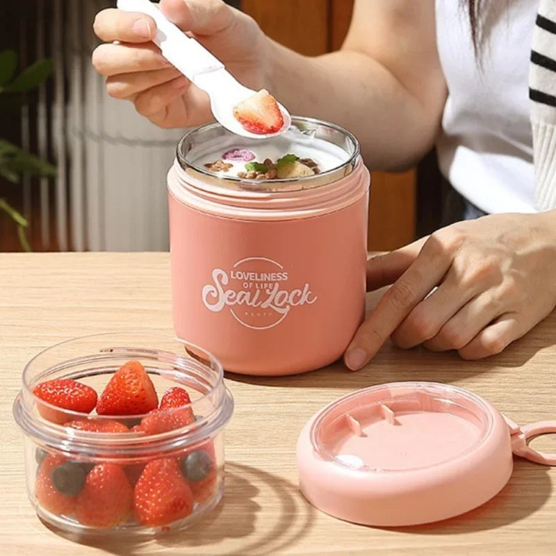 Axyaa Stainless Steel Salad Cup & Oatmeal Soup Bowl Set with Spoon.