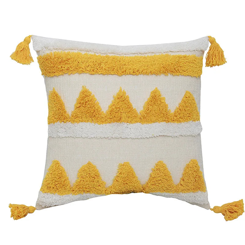 Chenille Tufted Boho Pillow Case with Tassels - Axyaa Brand