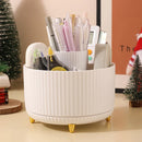Axyaa Desktop Pen Holder: 360° Rotating Makeup Brush Cup, 5 Slots for Stationery & Makeup