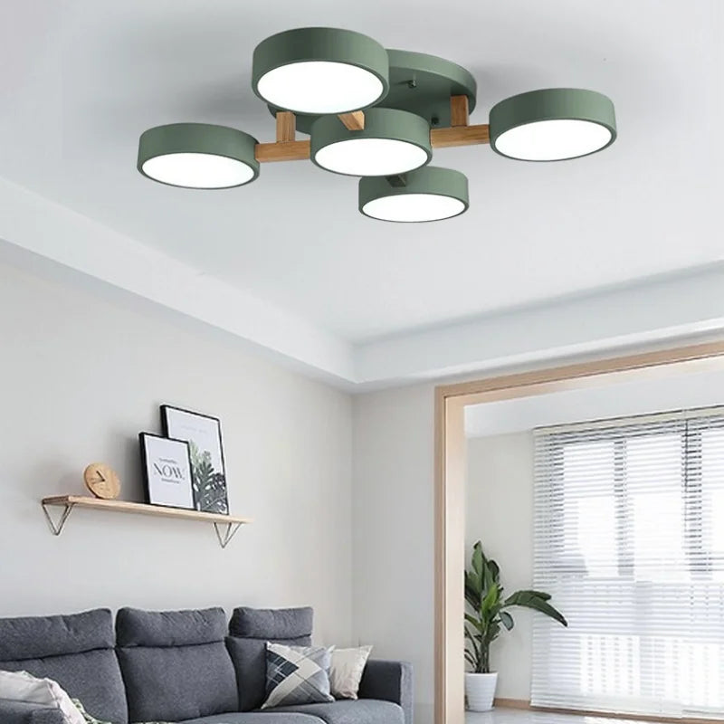 Axyaa Wood Macaron Ceiling Chandelier Light for Bedroom Living Room Kitchen