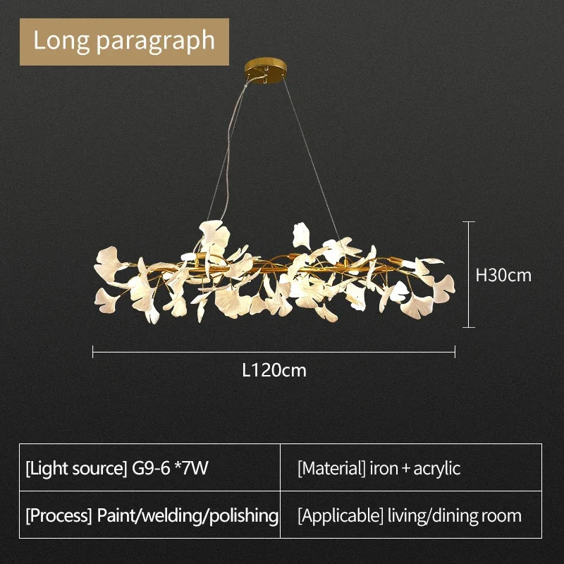 Axyaa Nordic Ginkgo Leaf LED Chandelier for Modern Interior Lighting