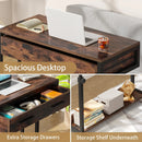 Axyaa Rolling Laptop Desk with Storage Drawers & Wheels - Portable Sofa Side Table