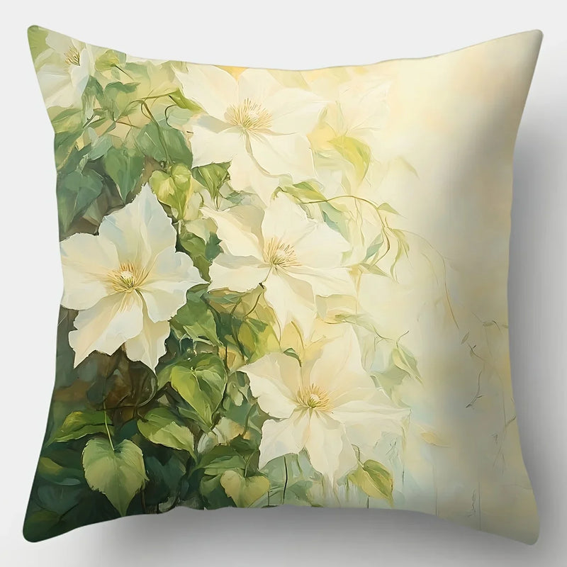 Axyaa White Flower Pillow Covers Set, 45x45cm Contemporary Design