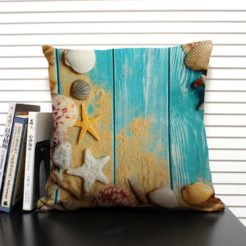 Axyaa Shell Print Cushion Cover for Living Room Sofa, 45x45cm