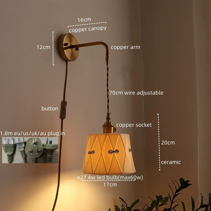 Axyaa Ceramic Copper LED Wall Sconce for Modern Living Room Bedroom Bar Mirror Light