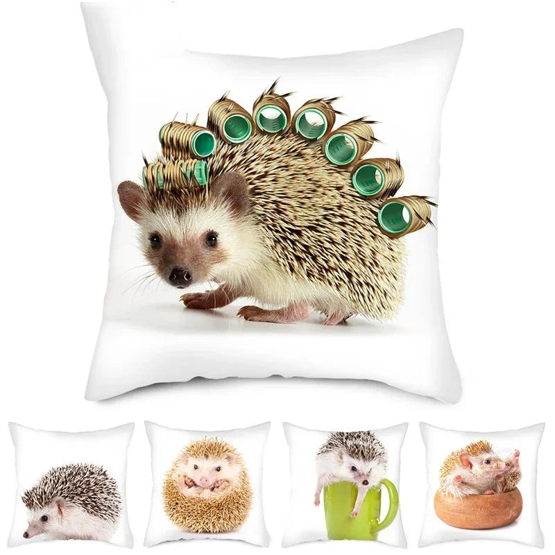 Hedgehog Print Pillow Cover for Home Sofa Decor - Axyaa