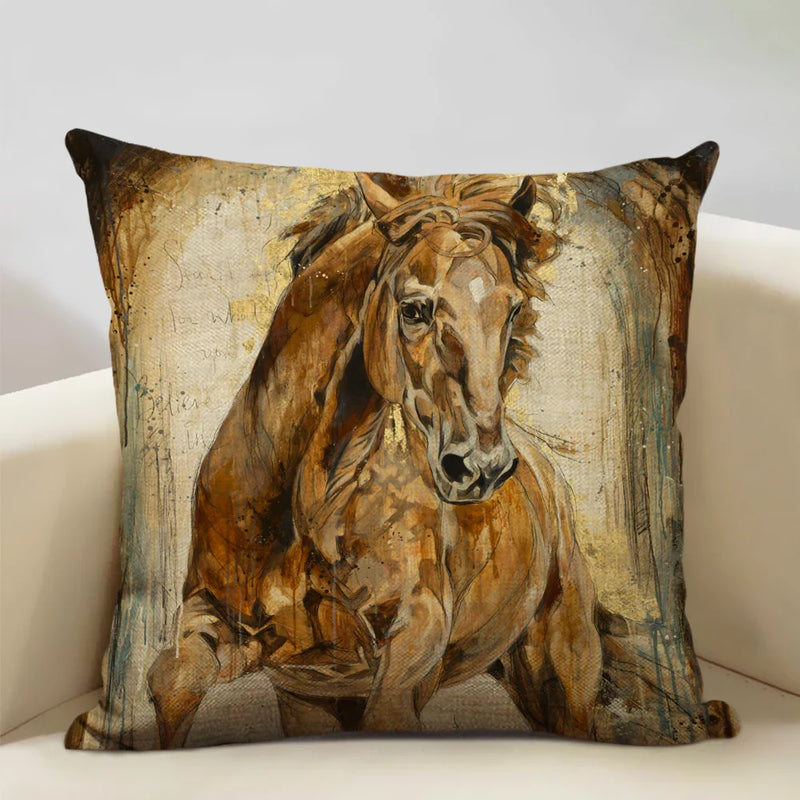 Luxury Axyaa Horse Cushion Cover 45x45cm Linen Pillow Case for Home Decor