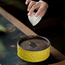 Axyaa Plum Orchid Ceramic Tea Tray with Water Storage Cover
