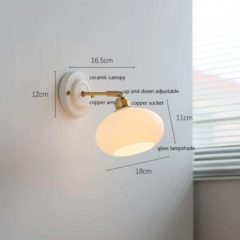 Axyaa White Glass LED Wall Lights with Copper Arm Socket, Up Down Lighting