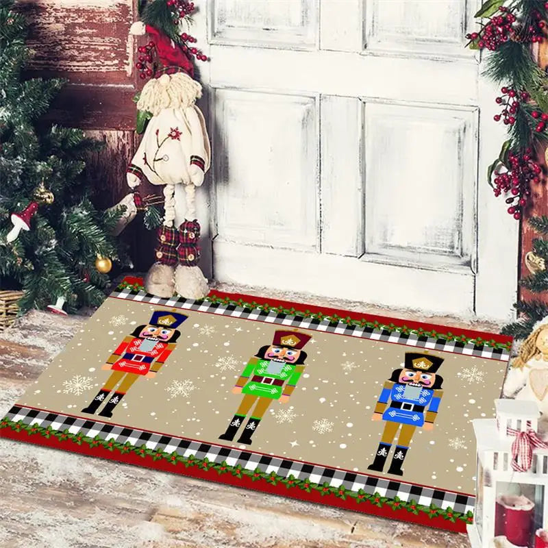Axyaa Christmas Welcome Mat with Santa Snowman Car Print