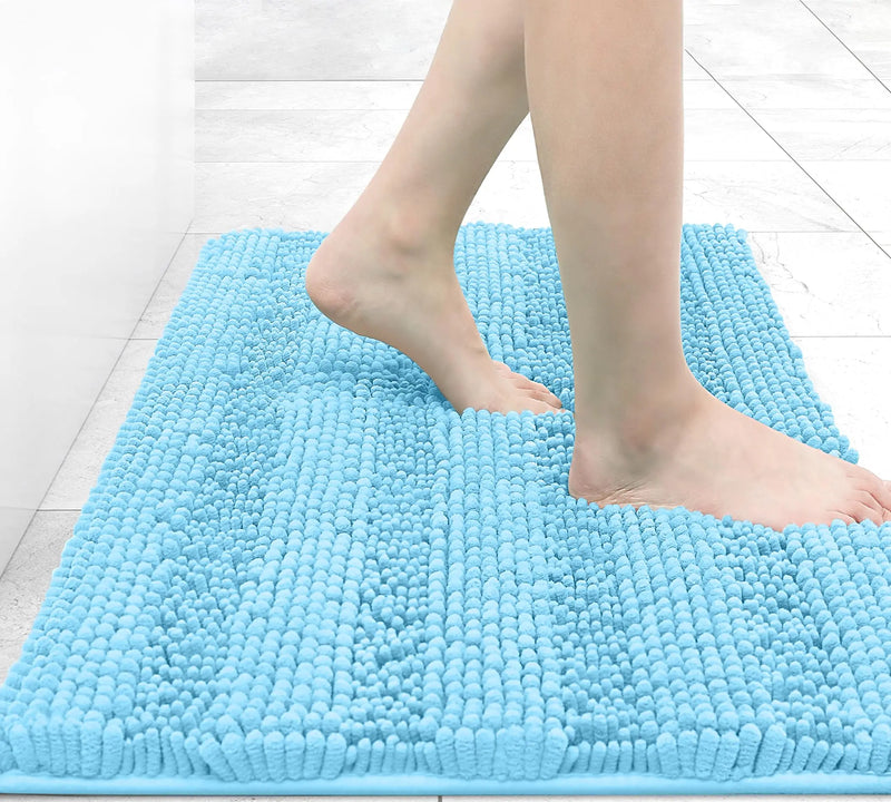 Axyaa Chenille Bath Mat - Absorbent & Non-Slip Plush Shaggy Bathroom Rug