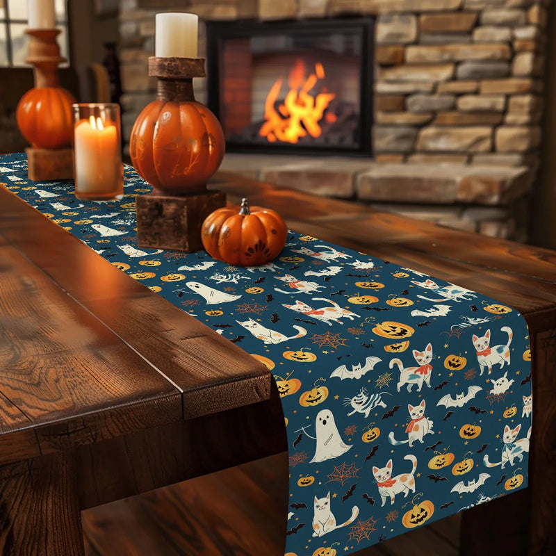 Axyaa Cute Ghost Table Runner: Halloween Wedding Dining Decor and Coffee Table Cloth