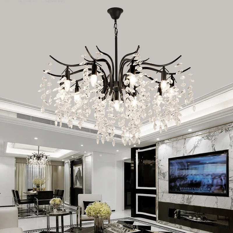 Axyaa Luxury Crystal Chandelier: Modern Retro Living Room Bedroom Lighting
