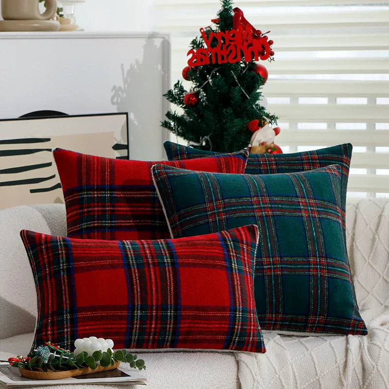 Axyaa Retro Red/Green Plaid Cushion Cover - Christmas Home Decoration