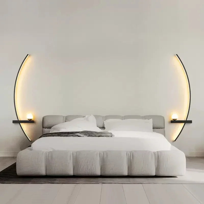 Axyaa Black Gold Minimalist LED Wall Lamp for Bedroom Study Decor