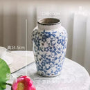 Axyaa Blue and White Peony Ceramic Vase for Living Room Decoration