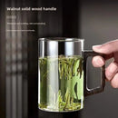 Axyaa Glass Cup with Walnut Handle, Large Capacity, Heat-resistant for Office and Home